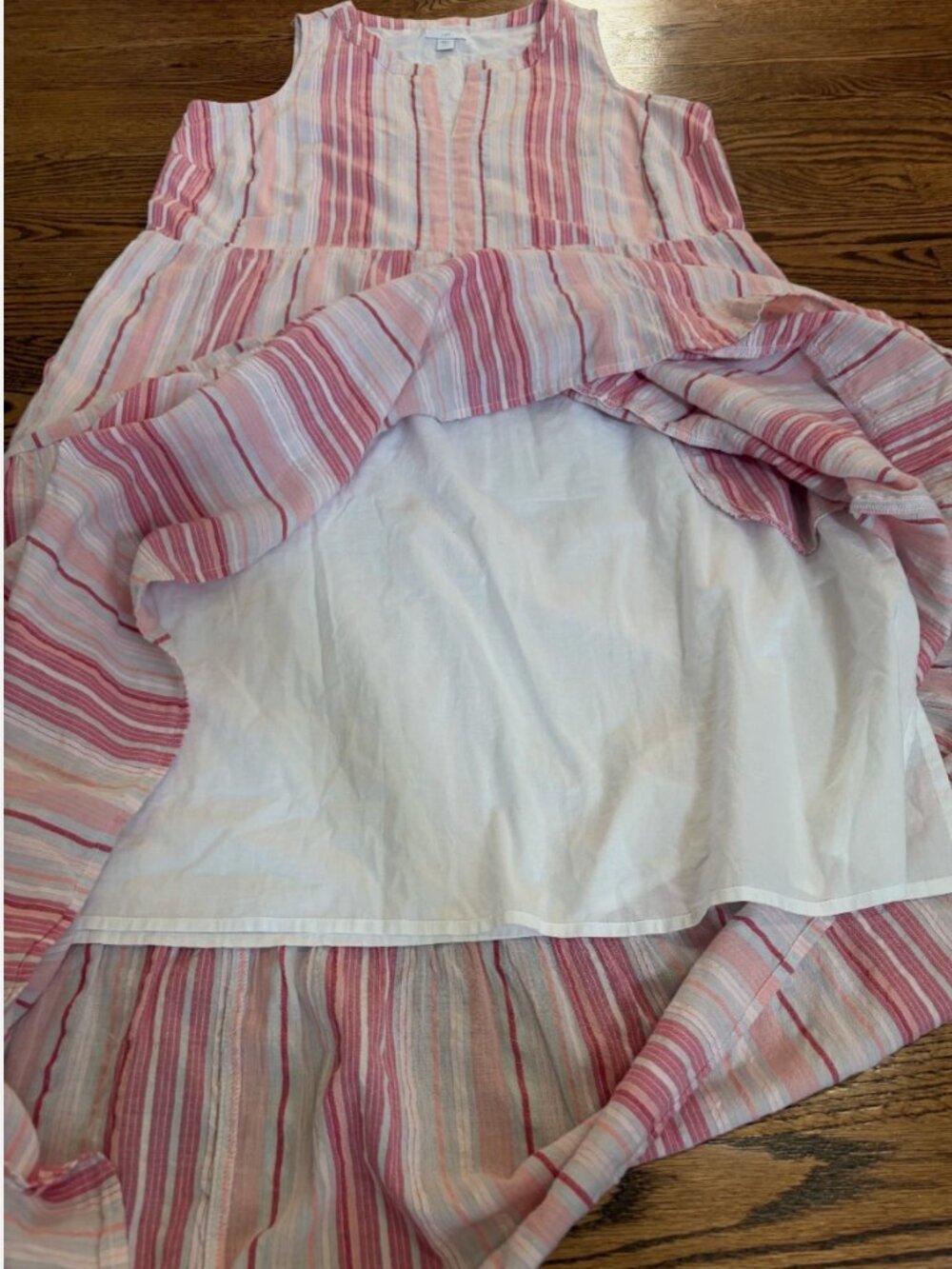 J. Jill Ibiza Maxi Dress Small Petite Sleeveless Tiered Boho Pink Striped V-Neck - Picture 6 of 9